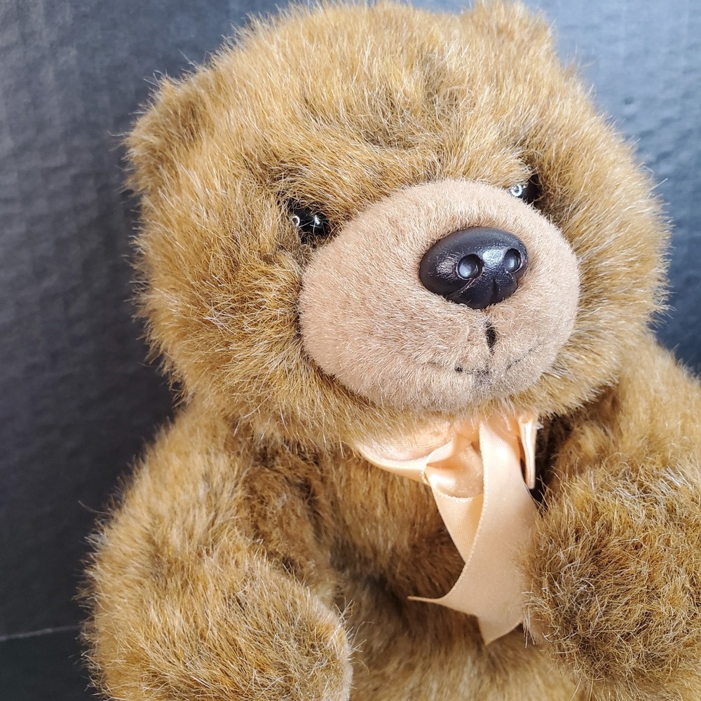 TY Classic MAGEE Brown Teddy Bear Plush 9" Stuffed Animal Fluffy Peach Silky Bow